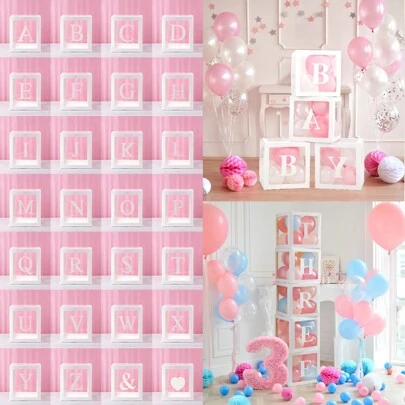 1PC 透明字母气球盒生日婚礼定制气球盒适用于生日、婚礼派对装饰、圣诞节