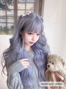 alicegarden 1 Stück synthetische hitzebeständige lange Perücke mit Naturwelle in mehreren Farben, mit Pony, 26 Zoll lang, hergestellt aus Fasern, geeignet für den täglichen Gebrauch, natürliches und realistisches Zweithaar