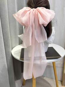 topshiny 新款欧根纱大蝴蝶结发夹，法式高端网纱发卡，优雅时尚头饰，轻盈发饰，适合女性，情人节礼物，蝴蝶结发夹，发卡，校园用品，大学，冬季女装，蝴蝶结，可爱，发饰 - 粉色 - 查看 2