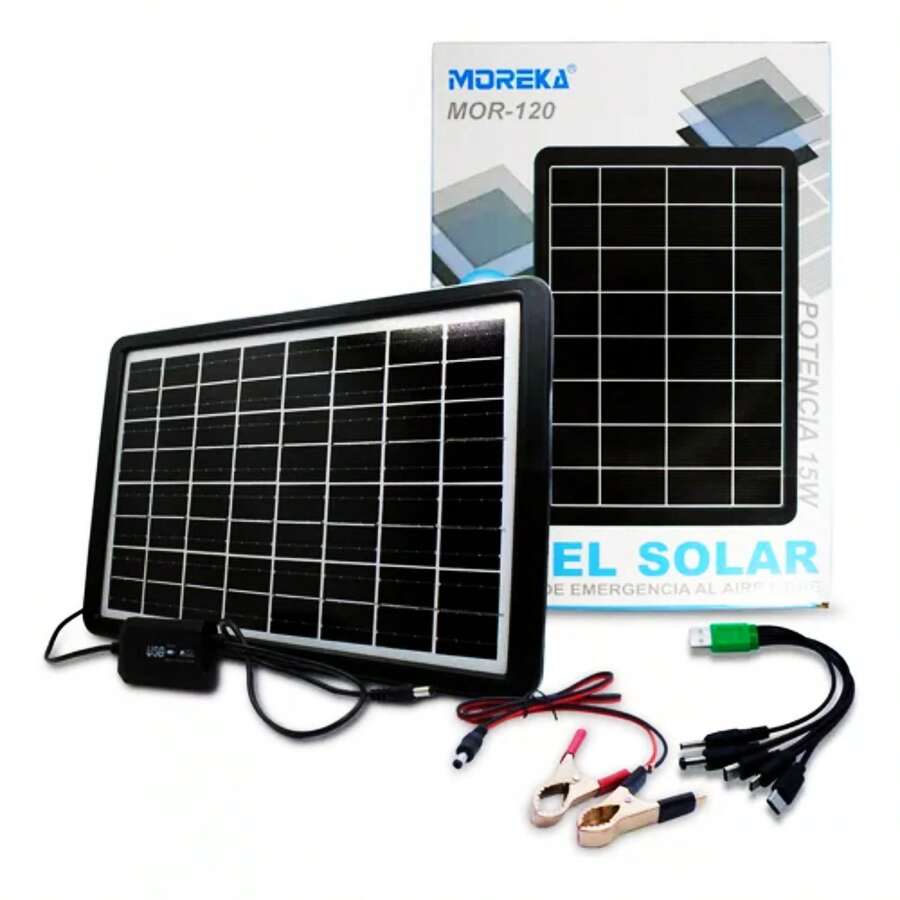 Panel Solar 15w 12v Portátil Puerto Usb Cargador Celular Color Negro - Negro - Ver 1