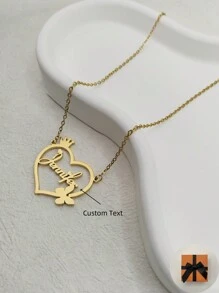 1 chiếc vòng cổ mặt trái tim bằng thép không gỉ cá nhân hóa có vương miện, bướm, tên và họa tiết văn bản, phù hợp cho nam và nữ đeo hàng ngày - Màu vàng Vàng, Bạc Phong cách, Thời trang mùa thu, Cổ điển, Thu gọn, Đơn giản, Unisex, Tiền cũ, Thường ngày, Dễ thương Tùy chỉnh, Cá nhân hóa, Quà tặng lý tưởng độc đáo cho anh ấy, cô ấy, bạn trai, bạn gái, bố, mẹ, gia đình, thú cưng, bạn bè, con trai, con gái, ông bà Cho ngày kỷ niệm, Ngày lễ tình nhân, Ngày của mẹ, Sinh nhật, Ngày của cha, Tốt nghiệp, Đám cưới, Đeo hàng ngày, Tiệc tùng, Vũ hội Valentine - Vàng - Xem 2