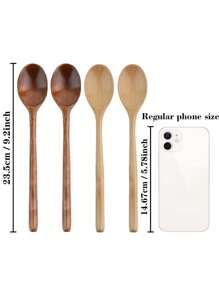 4pcs/1pc Long-Handled Wooden Spoon, 9.2inch/23.5cm Honey Spoon For Tea, Exquisite Tableware Spoon For Home, Stirring Spoon, Coffee Spoon, Wooden Spoons For Eating,Kitchen,Christmas Gift Back To School,School Supplies
