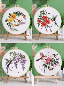 1套DIY刺繡工具包，鳥和海洋動物系列刺繡牆掛，附隨機顏色的線圈板 - 彩色 - 查看 5