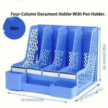 1pc Multi-Level Desktop File Rack With Four Columns, Desktop Bookshelf, A4 File Storage Box, Folder, Document Rack, Data Shelf, File Bar, Office Supplies, Document Tray, Office Desk Organizer. - Multicolor - View 1
