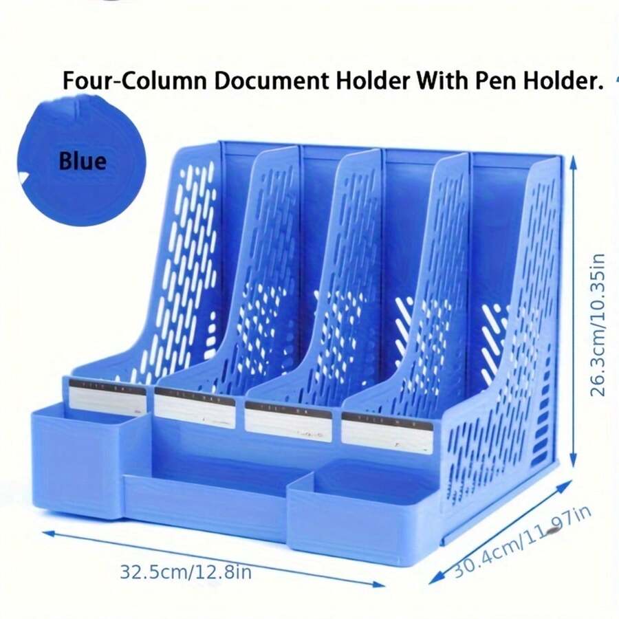 1pc Multi-Level Desktop File Rack With Four Columns, Desktop Bookshelf, A4 File Storage Box, Folder, Document Rack, Data Shelf, File Bar, Office Supplies, Document Tray, Office Desk Organizer. - Multicolor - View 1