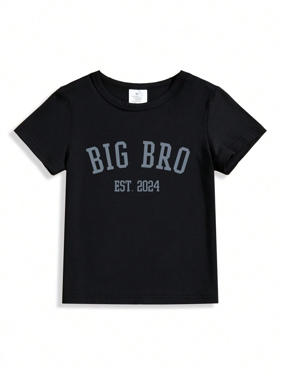 Young Boy Casual Letter Printed Short Sleeve T-Shirt, Summer - Black - View 1