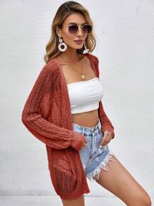 Women Crochet Lightweight Cardigan Cover Up Open Front Long Sleeve Summer Cardigans - Redwood - View 3