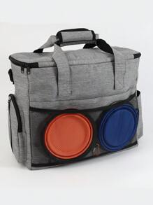 FULED 狗狗旅行包，狗狗食物背包，狗狗零食背包，狗狗猫咪周末宠物旅行套装，符合航空公司规定，带多功能口袋的旅行包，含2个宠物食品容器和2个可折叠硅胶碗（硅胶碗颜色随机） - 彩色 - 查看 9