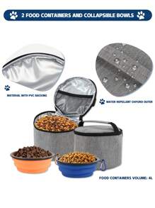 FULED 狗狗旅行包，狗狗食物背包，狗狗零食背包，狗狗猫咪周末宠物旅行套装，符合航空公司规定，带多功能口袋的旅行包，含2个宠物食品容器和2个可折叠硅胶碗（硅胶碗颜色随机） - 彩色 - 查看 5