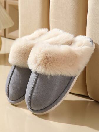 Thickened Wool Plush Home Slippers For Men & Women, Fashionable, Comfortable, Warm, Non-Slip, Closed Toe