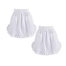 2pcs Vintage Style Waist Apron With Pleats, Cute Half Maid Apron With Pockets For Women Chef Waitress Cooking - One Size - View 4