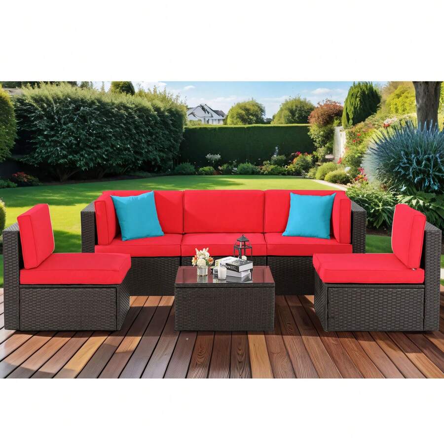 JAMFLY 6 Pieces Patio Furniture Sets Outdoor All-Weather Sectional Patio Sofa Set