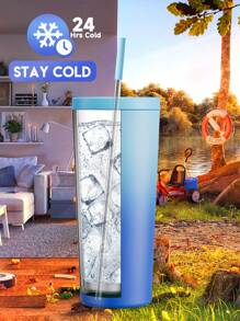 24盎司保温杯，带盖和吸管，不锈钢真空保温水瓶，保温/保冷24小时，100%防漏，可放入车载杯架 - 淺藍色 - 查看 5