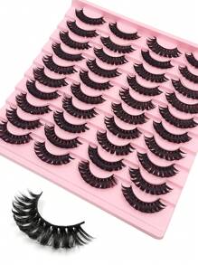 20 Pairs False Eyelashes Full Strip False Eyelashes Natural Look D Curling Fake Lashes Dramatic Volume Faux Mink Eyelashes - Black - View 5