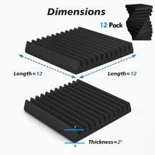 12pcs Acoustic Foam Panels, 2"*12"*12" Soundproofing Wedges Fire Resistant Absorption Treatment Sponge - Black - View 2