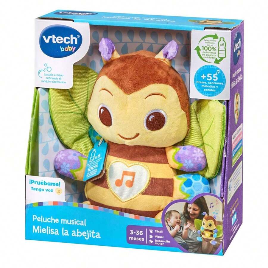 Peluche musical Mielisa la abejita con luces y sonidos. 22,5x11,6x24,1 cm ✅ Entrega 24/48h a España (península) - Peluches Interactivos - Peluches con mecanismo - Peluches De Animales - Vtech - Ref. 80-554722 - Ver 1