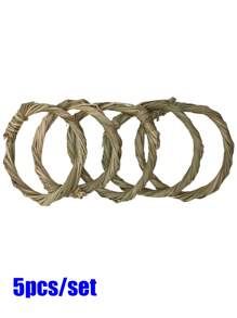 5pcs Natural Handmade Woven Grass Rings For Small Pets Like Rabbits, Hamsters, Etc. To Chew And Distract, Suitable For All Seasons - Multicolor - View 1