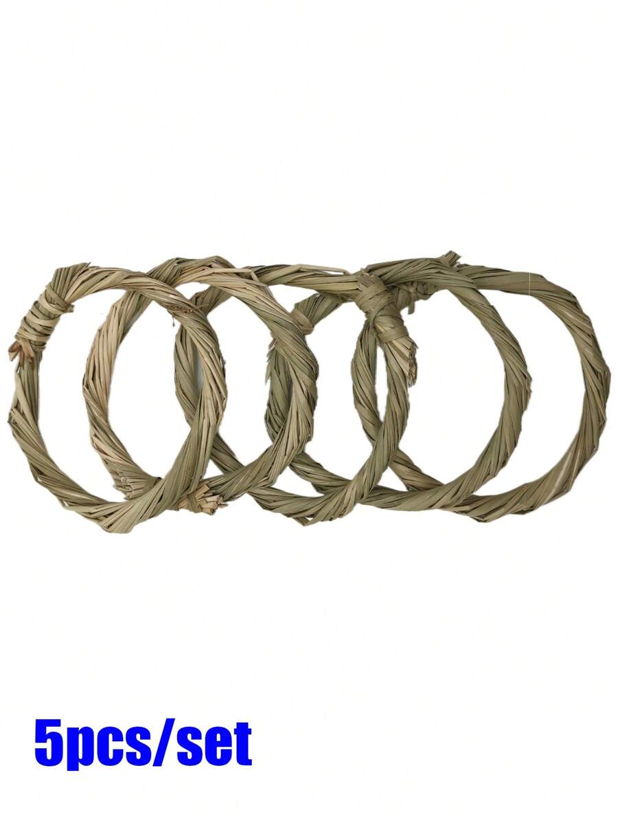 5pcs Natural Handmade Woven Grass Rings For Small Pets Like Rabbits, Hamsters, Etc. To Chew And Distract, Suitable For All Seasons - Multicolor - View 1