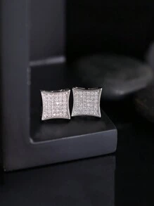 CVNANA 2pcs Hip Hop Ice Crystal Men'S Square Copper Inlaid Cubic Zirconia Earrings Hypoallergenic Fashion Earrings Suitable For Gifts - 6320 - View 3