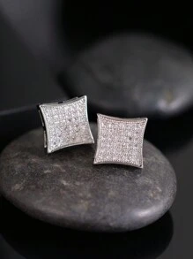 CVNANA 2pcs Hip Hop Ice Crystal Men'S Square Copper Inlaid Cubic Zirconia Earrings Hypoallergenic Fashion Earrings Suitable For Gifts - 6320 - View 5