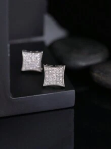 CVNANA 2pcs Hip Hop Ice Crystal Men'S Square Copper Inlaid Cubic Zirconia Earrings Hypoallergenic Fashion Earrings Suitable For Gifts - 6320 - View 2