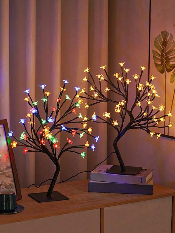 1 pièce Arbre lumineux de fleurs de cerisier à LED de couleur lumineuse/chaude, lampe de table 48 LED clignotantes. Lampe de table décorative pour chambre à coucher, cadeau créatif pour petite amie, filles, femmes, adolescentes. Décoration pour la maison, la chambre à coucher, le salon, les fêtes, les mariages, les festivals, Noël, la Saint-Valentin