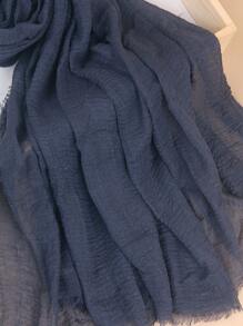 1pc Women's Plain Ruched Headscarf, Classic Solid Color Basic Hijab For Abaya Veiled Clothes - Navy Blue - View 4