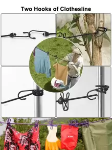 Portable Travel Clothesline With 12 Clothespins - Windproof, Retractable & Elastic Laundry Clothes Line For Backyard, Vacation & Balcony Drying Camping Stuff - Multicolor - View 5