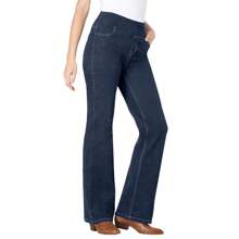 Woman Within Plus Size Petite Flex-Fit Pull-On Bootcut Gap-Free Stretch Denim Jeans - NAVY - View 1