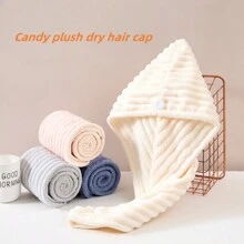 1入超細纖維女士吸水快干頭巾，具有閉合式超吸水快干的帽套式頭巾，適用於捲曲、長、厚、毛躁、濕潤的頭髮，易於使用 - 彩色 - 查看 2