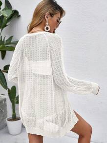 Women Crochet Lightweight Cardigan Cover Up Open Front Long Sleeve Summer Cardigans - 白色 - 查看 4