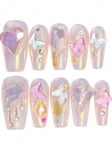 139 Cheese & Salt Crystal Pearl Handmade False Nail Sticker, 10pcs/Pack - Multicolor - View 8