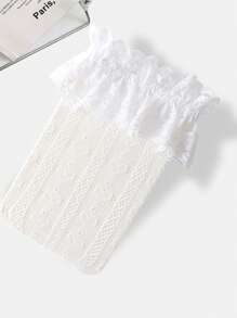 1pair Women's White Lace Floral Patterned Socks With Lovely Hollow Out Mesh Design, Mid-Calf Length