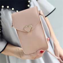 心形扣PU皮革触屏手机钱包斜挎包复古小零钱袋学生包兼容包手机袋情人节女士钱包钱包