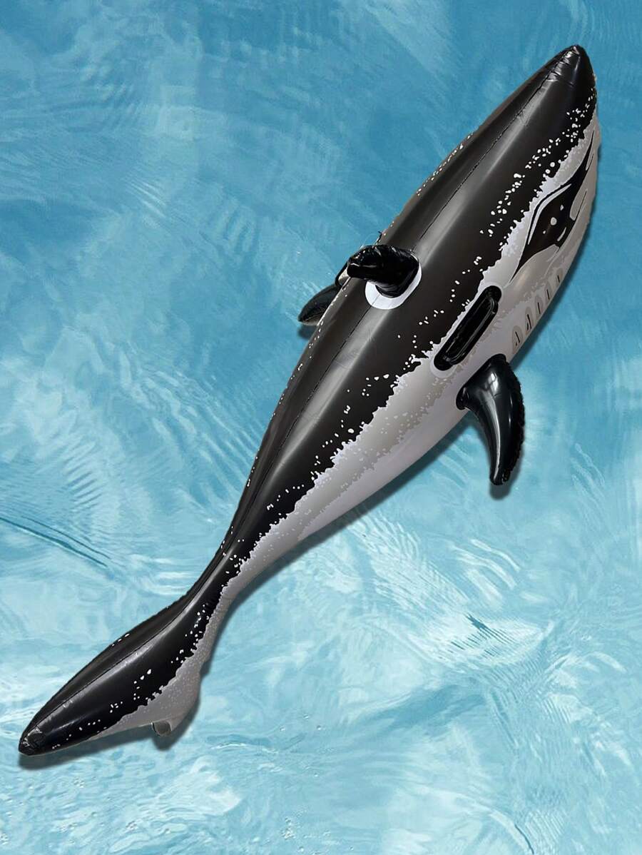 1pc Inflatable Water Mount Ride-On Water Play Accessories, Beach Essentials, Beach Accessories, Pool Float - Black Shark - View 1