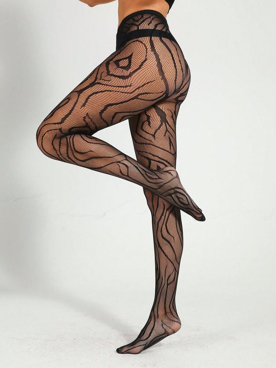 1 Pair Sexy Fishnet Stockings, Jacquard Women Zebra Patterned Tights - Black - View 1