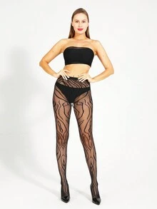 1 Pair Sexy Fishnet Stockings, Jacquard Women Zebra Patterned Tights - Black - View 3