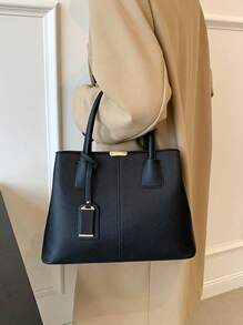 Women Classic Top Handle Satchel Bag PU Leather Handbag Shopper Work Crossbody Tote Bag With Shoulder Strap - 黑色 - 查看 3