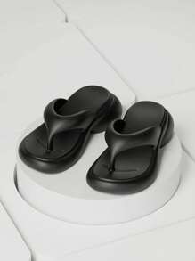 7cm Thick Platform Wedge Heel Women's Outdoor Anti-Skid Anti-Odor EVA Home Slipper, Summer Beach Vacation Solid Color Flip Flops