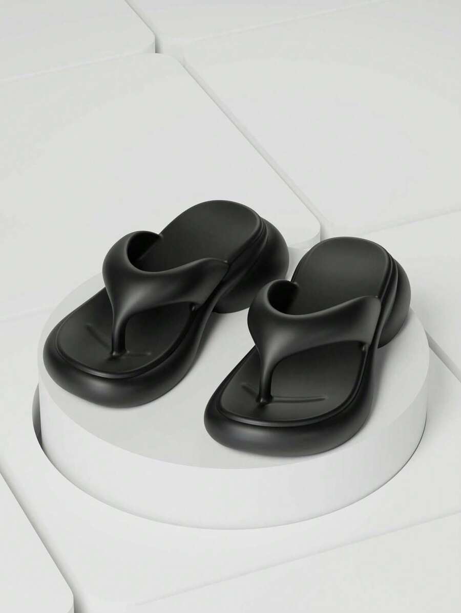 7cm Thick Platform Wedge Heel Women's Outdoor Anti-Skid Anti-Odor EVA Home Slipper, Summer Beach Vacation Solid Color Flip Flops