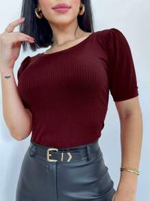 Women T-Shirts - 酒紅色 - 查看 1