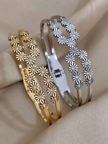 1pc Vintage Flower Bangle Bracelets For Women Fashion Stainless Steel Bracelets For Party Daily Jewelry Birthday Gifts