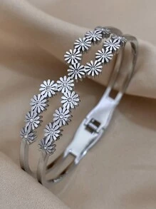 1pc Vintage Flower Bangle Bracelets For Women Fashion Stainless Steel Bracelets For Party Daily Jewelry Birthday Gifts