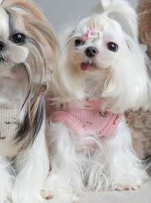 1入組花卉圖案褶邊寵物連衣裙 - 杏色 - 查看 10