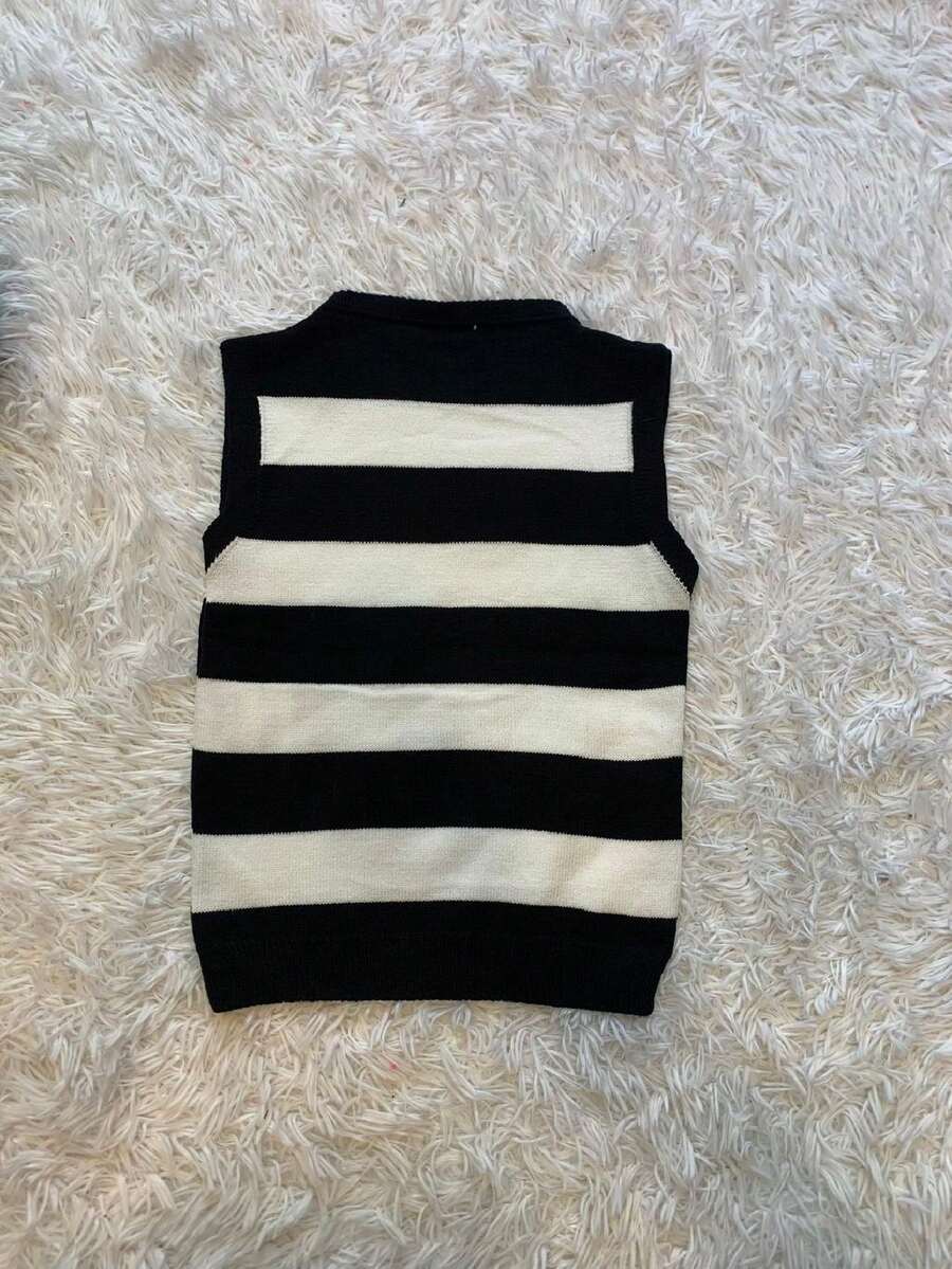 Women Knit Tops - 黑與白 - 查看 1