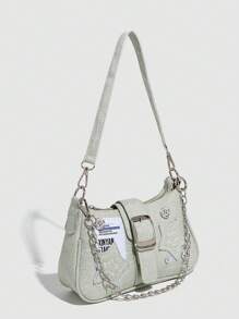 复古 Y2K 风格撞色小包，带星形链条，适合女孩、女士、学生、办公室职员、工作专业人士、通勤者、学校出游，时尚星星印花女包 - 綠色 - 查看 1