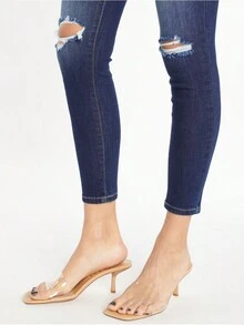 HIGH RISE DESTRUCTED ANKLE GRAZER JEANS - Dark Wash - View 5