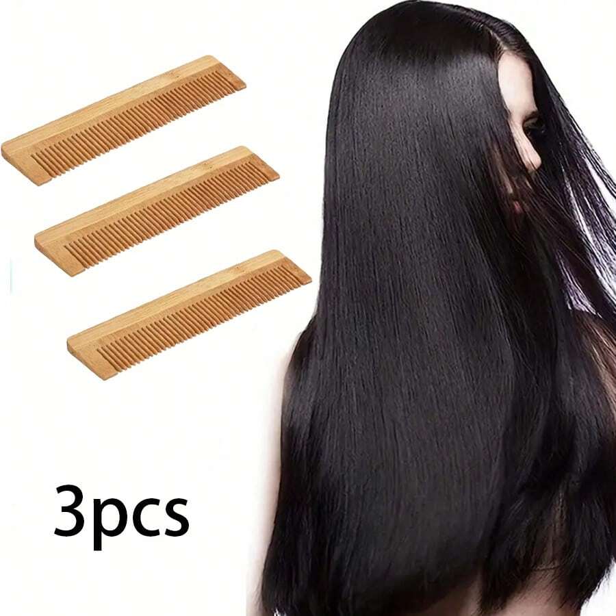 1 件/3 件竹木酒店一次性组合木梳，女士旅行便携 - 彩色 - 查看 1