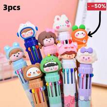 3pcs Blind Box Random Model Ten Colour Ballpoint Pens Cartoon Push-Up Multi Colour Pens, Student Writing Instruments, Ten Colour Push-Up Ballpoint Pens Back To School Season - 3pcs/blind Box Random Items - View 7