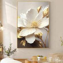 1 pieza/Sin marco, Pintura decorativa de flores blancas florecientes con hojas doradas, cuadro de arte de pared de lona, impresiones de lujo para decoración moderna del hogar en la sala de estar
